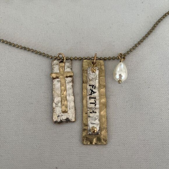 Splendid Iris Cross Necklace 29 Inch Gold & Silver Tone Ball Chain Faith Pendant - Picture 10 of 12